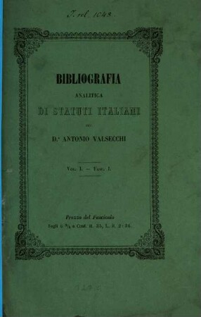 Bibliografia analitica degli statuti Italiani, Vol. 1, Fasc. 2