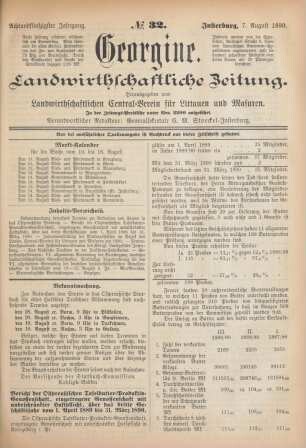 Achtundfünfzigster Jahrgang. No. 32. Insterburg, 7. August 1890.