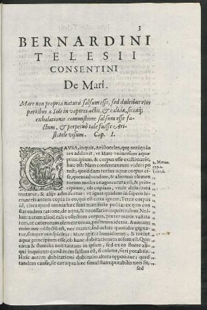 Bernardini Telesii Consentini De Mari.