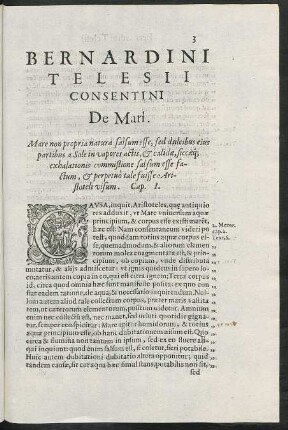Bernardini Telesii Consentini De Mari.