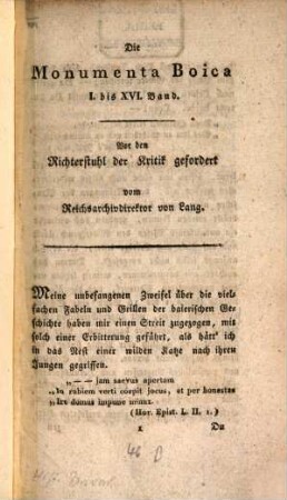 Die Monumenta Boica I. bis XVI. Band : vor den Richterstuhl der Kritik gefordert