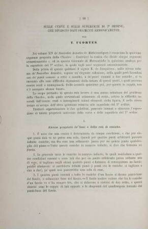 Sulle curve e sulle superficie di 2° ordine che dividono dati segmenti armonicamente.