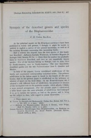 Synopsis of the described genera and species of the Blepharoceridae