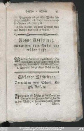 Sechste Abtheilung. Vorzeichen vom Nebel und trüber Luft.