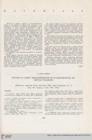 Wypisy z gazet rękopiśmiennych warszawskich do sztuki polskiej