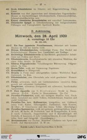 II. Auktionstag: Mittwoch, den 28. April 1920 (466-886)