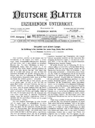 Dörpfeld und Albert Lange : zur Einführung in ihre Ansichten über soziale Frage, Schule, Staat und Kirche ; (Fortsetzung)