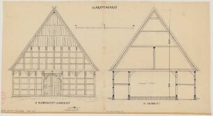 Ahmsen (Kreis Lemgo): unbekannter Hof. Haupthaus (Nordwestansicht, Querschnitt)