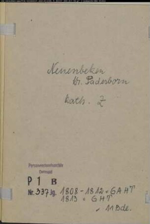 Zivilstandsregister der katholischen Gemeinde Neuenbeken, Kreis Paderborn (GAHT 1808-1812, GHT 1813) (Gemeinde: Katholische Gemeinde Neuenbeken)