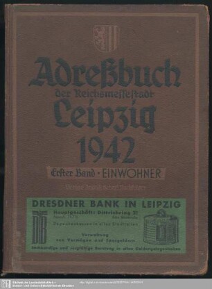 121.1942: Adreßbuch der Reichsmessestadt Leipzig mit Markkleeberg, Böhlitz-Ehrenberg, Engelsdorf, Mölkau : unter Benutzung amtl. Quellen