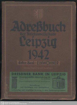 121.1942: Adreßbuch der Reichsmessestadt Leipzig mit Markkleeberg, Böhlitz-Ehrenberg, Engelsdorf, Mölkau : unter Benutzung amtl. Quellen