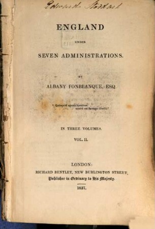 England under seven administrations : in three volumes, 2