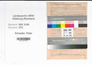 Entnazifizierung Peter Schaefer , geb. 28.10.1899 (Technischer Angestellter)