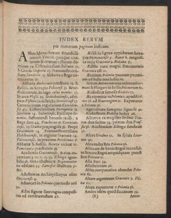 Index Rerum per numerum paginam indicans