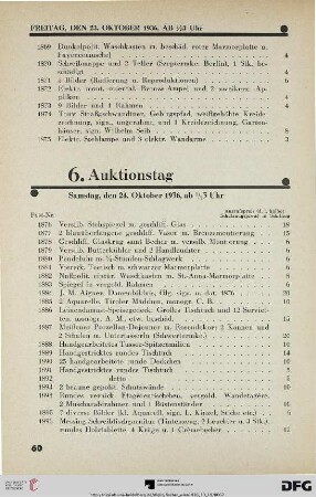 6. Auktionstag Samstag, den 24. Oktober 1936, ab ½ 3 Uhr (Nr. 1876-2250)