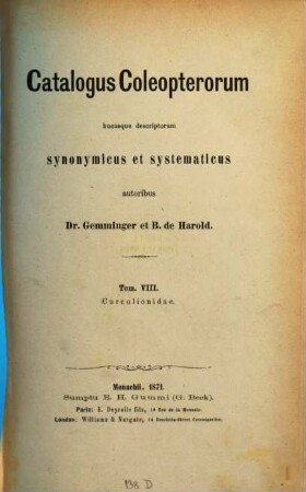 Catalogus Coleopterorum, 8. Curculionidae