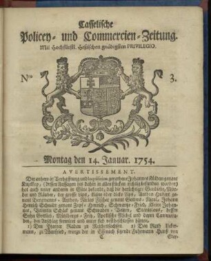 Nro. 3, Montag den 14. Januar 1754