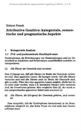 Attributive Genitive: kategoriale, semantische und pragmatische Aspekte