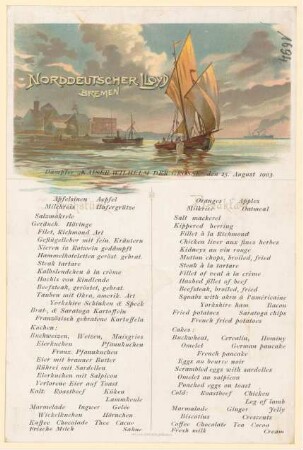 Menükarte : Frühstück, Dampfer "Kaiser Wilhelm der Große"