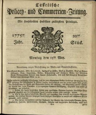 20tes Stueck, Montag den 15ten May 1775