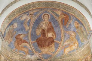 Majestas Domini, mit Petrus, Paulus und den vier Evangelistensymbolen, zu Füßen Christi der Stifter Albert von Aachen und die übrigen elf Apostel. — Majestas Domini, mit Petrus, Paulus und den vier Evangelistensymbolen, zu Füßen Christi der Stifter Albert von Aachen