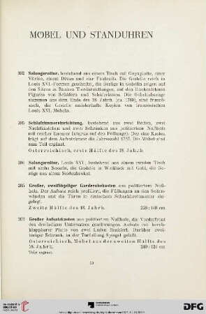 Möbel und Standuhren (Nr. 202-237)