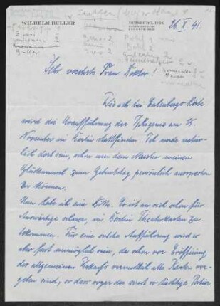 Brief von Wilhelm Buller an Margarete Hauptmann