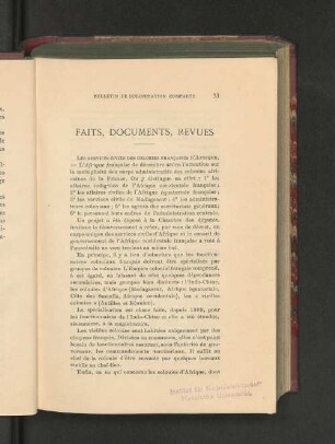 Faits, Documents, Revues.