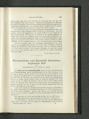Wirtschaftliche und finanzielle Rundschau September 1913