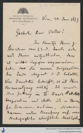 Brief von Edmund von Mojsisovics an Wilhelm Salomon-Calvi
