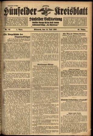 Erste Ausgabe vom Mittwoch, den 14. Juli 1937.