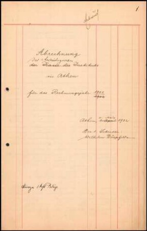 Abrechnung 1901/1902 (Entwurf)