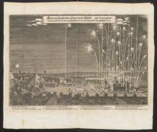 Abriß des Kaysserlichen Fewerwercks Schlosses: und Barraquen/ worinen daß Fried und: freudenmahl gehalten worde vor Nurnberg ... Anno 1650.
