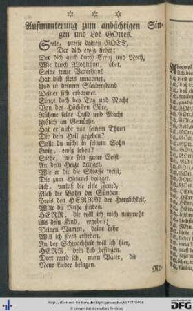 Aufmunterung zum andächtigen Singen und Lob Gottes.
