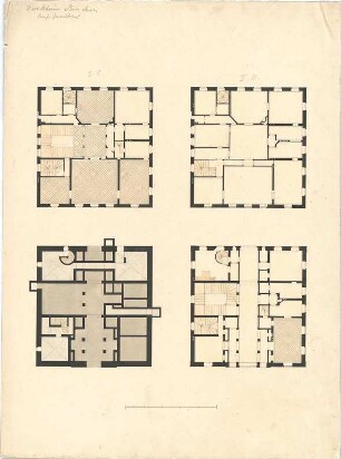 Kreuter, Franz Jakob; München; Palais des Grafen Dürkheim - Grundriss Keller, Grundriss EG, Grundriss 1. OG, Grundriss 2. OG