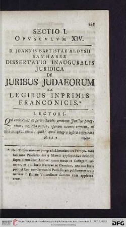 Sectio I. Opvscvlvm XIV