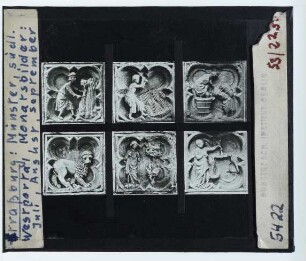 Straßburg, Münster : Südliches Westportal, Monatsbilder Juli, August, September