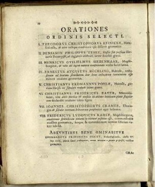 Orationes Ordinis Selecti I.