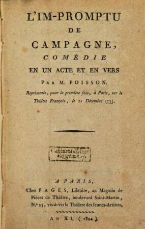 L' im-promptu de campagne : comédie en un acte et en vers