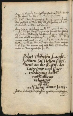 Schreiben an Kaiser Karl V. betr. das Interim, Heilbronn 22. Juni 1548