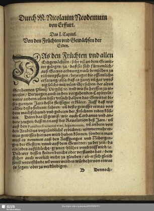 Das I. Capitel. Von den Früchten und Gewächsen der Erde