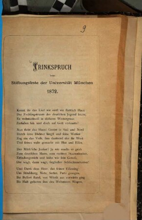 Trinkspruch beim Stiftungsfeste der Universität München 1872