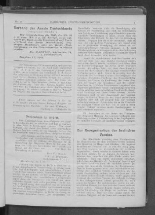 Zur Reorganisation der ärztlichen Vereine.