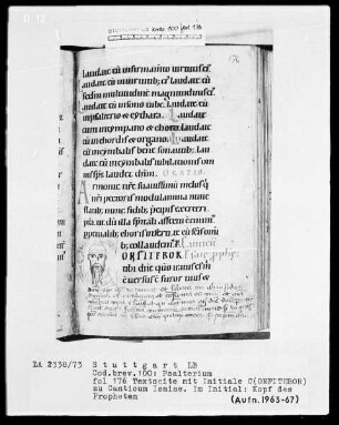 Kalendar - Psalterium - Hymnar (Benediktinerhandschrift) — Initiale C (onfitebor), darin der Prophet Isaias, Folio 176recto