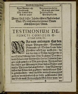Testimonium Defuncti Consulis Optime Meriti.