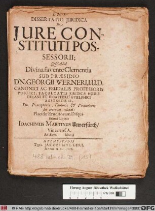 Dissertatio Iuridica De Iure Constituti Possessorii