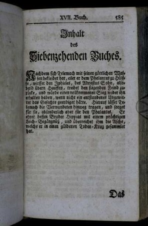 Inhalt des Siebenzehenden Buches. - Das Siebenzehende Buch.