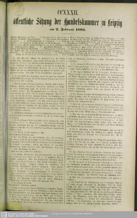 CCXXXII. öffentliche Sitzung der Handelskammer zu Leipzig am 2. Februar 1894