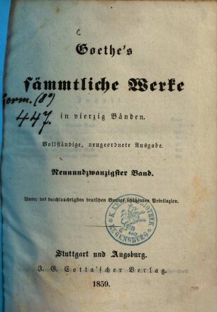 Goethe's sämmtliche Werke : in vierzig Bänden, 29