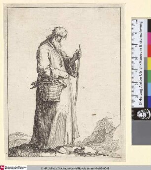 [A Peasant; Alter Bauer, nach rechts gewandt, mit Korb und Stab]